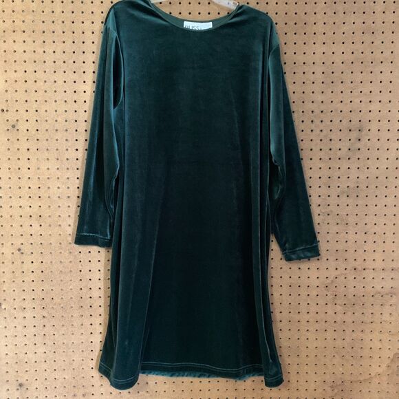 Russ Velvet Vintage Dress Green 1X Long Sleeve Midi Goth 90s Holiday Christmas - Picture 1 of 5